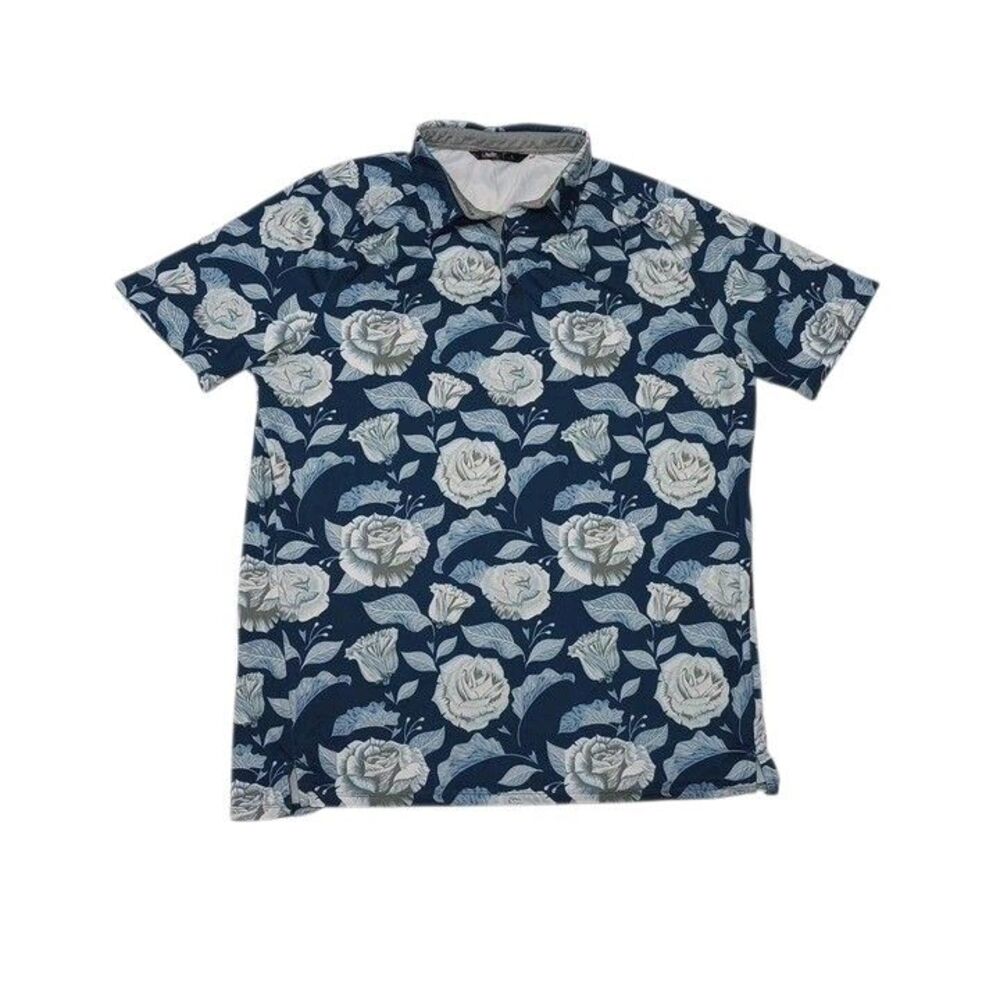 UNRL Men's Large Polo Shirt Floral Short Sleeve Polyester Spandex